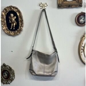 Coach Metallic Pewter Pebbled Leather Hobo Shoulder Bag